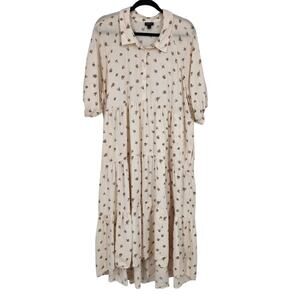 Torrid Cream Micro Floral Hi-Low Tiered Ruffle Puff Sleeve Shirt Dress Size 2X